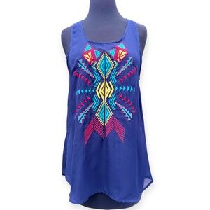Nine 1 Eight Geo Pattern Semi-Sheer Blue Sleeveless Tank Top | Women’s L